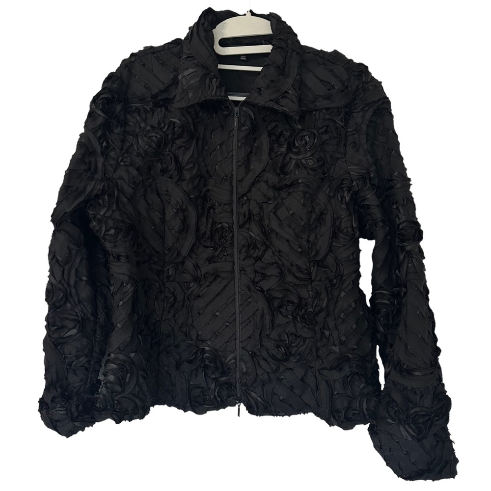 Samuel Dong Women’s Artsy Embroidered Floral Rose Designer‎ Zip Up Jacket Size L